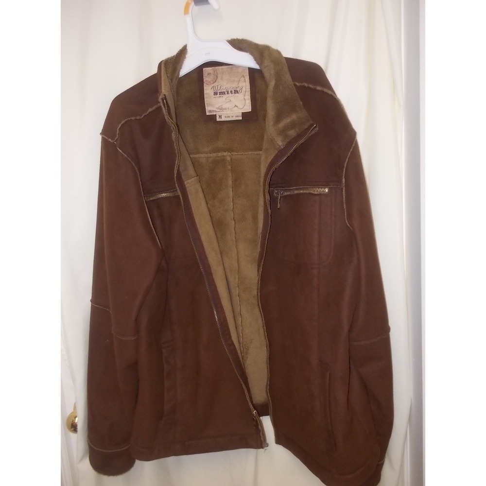 Whispering Smith Mens Brown Faux Suede Fur Lined Full Zip Jacket Size M